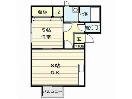 出雲ハイツB棟(1DK/2階)の間取り写真