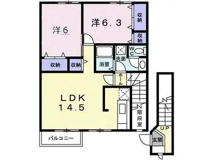 コート・ヤード(2LDK/2階)の間取り写真