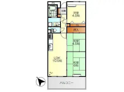 バルミー阿賀駅前(3LDK/4階)の間取り写真