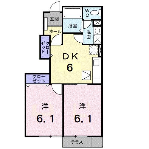 ウィルモアIIB(2DK/1階)の間取り写真