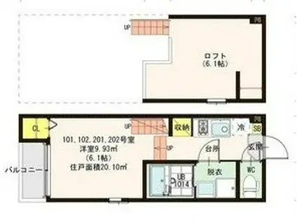 USAMIE 井尻(1K/2階)の間取り写真