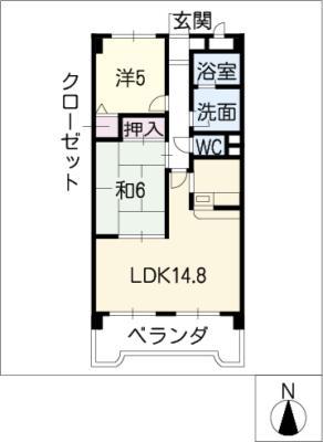 甚目寺マンション(2LDK/1階)の間取り写真