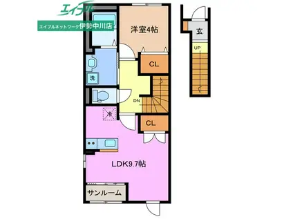 レインボーヒルズ ネクスト(1LDK/2階)の間取り写真