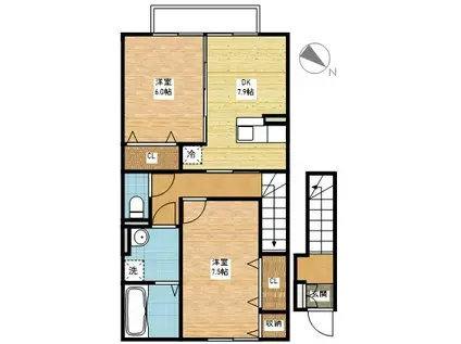 コーポルポ(2DK/2階)の間取り写真