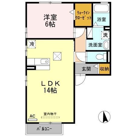 ウィルモア宮下(1LDK/1階)の間取り写真