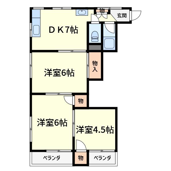 コンラッド天川新町(3DK/2階)の間取り写真