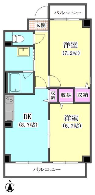 メイプルリーフ中溝(2DK/2階)の間取り写真