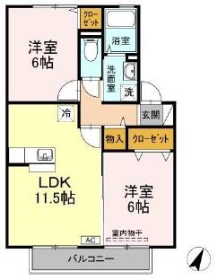 パラシオン(2LDK/2階)の間取り写真