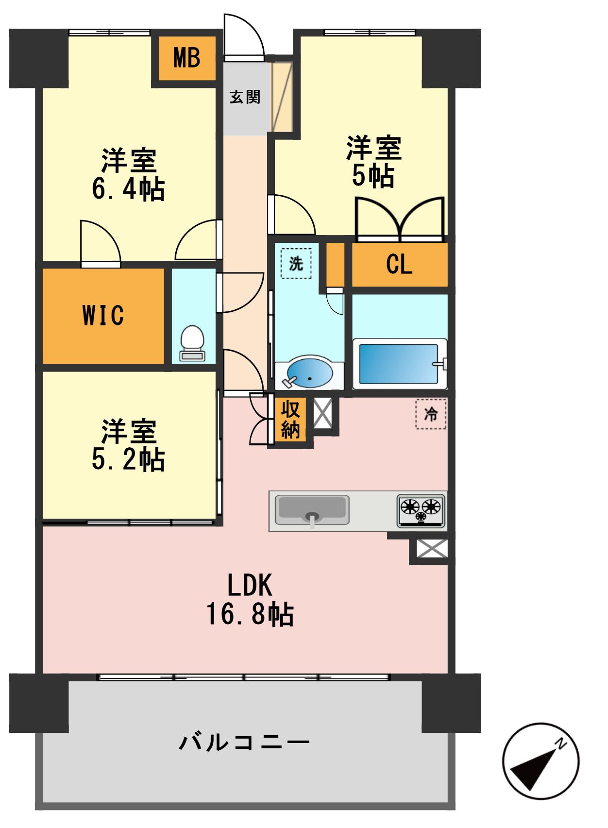 ル・アール新小岩(3LDK/5階)の間取り写真