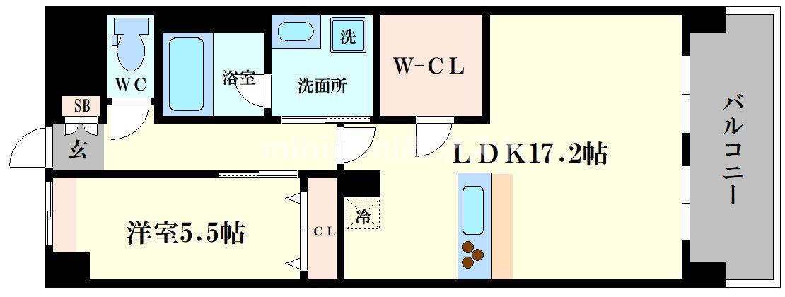 スプランディッド難波ウエストII(1LDK/12階)の間取り写真