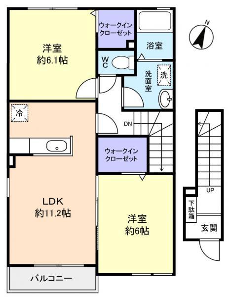 アルバグランデD(2LDK/2階)の間取り写真