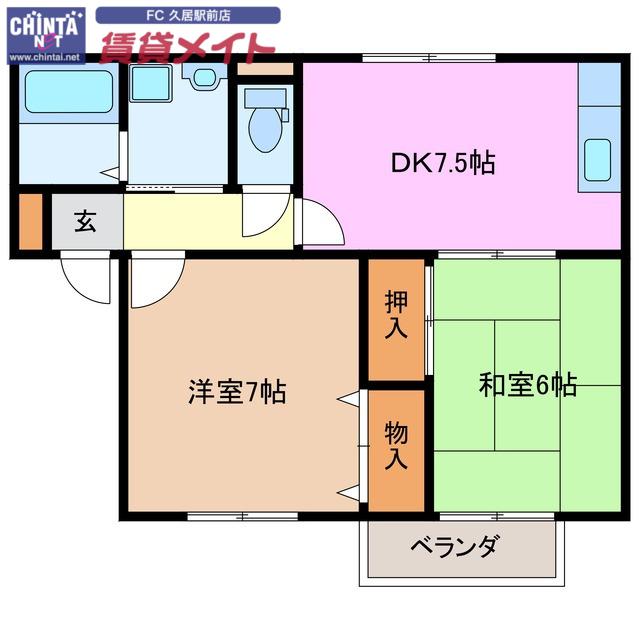 サニーホームズYAKENO(2DK/1階)の間取り写真