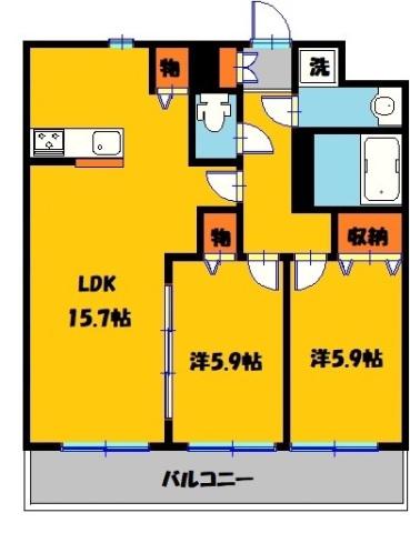 ソレイユ御蔵町(2LDK/9階)の間取り写真