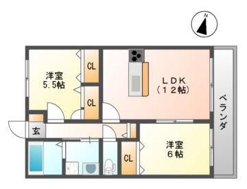 アネックスT 2号棟(2LDK/2階)の間取り写真