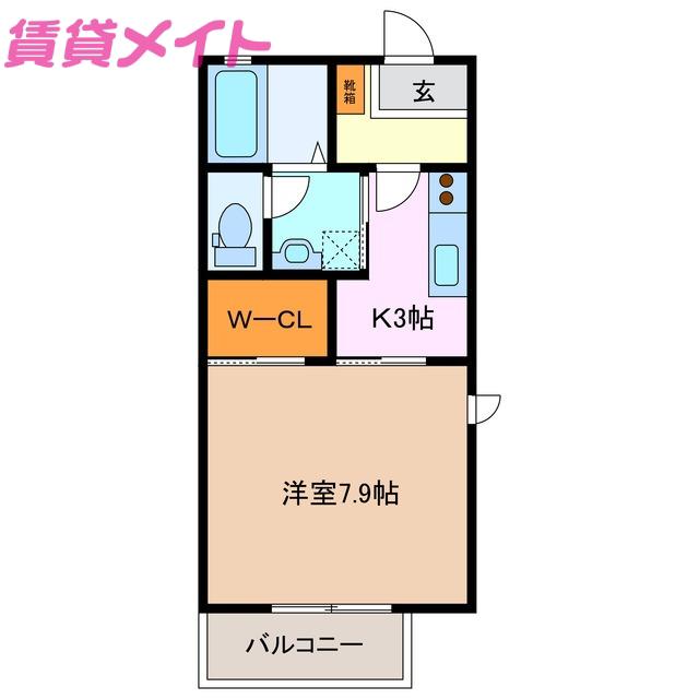 レクエルドサオリII A棟(1K/2階)の間取り写真