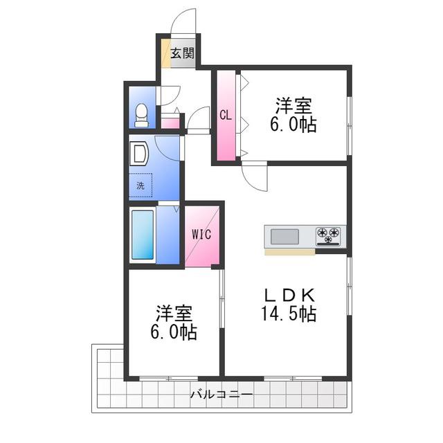 エフイー大阪狭山(2LDK/3階)の間取り写真