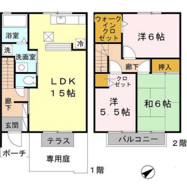 クレールヴィレッジ A棟(3LDK/1階)の間取り写真