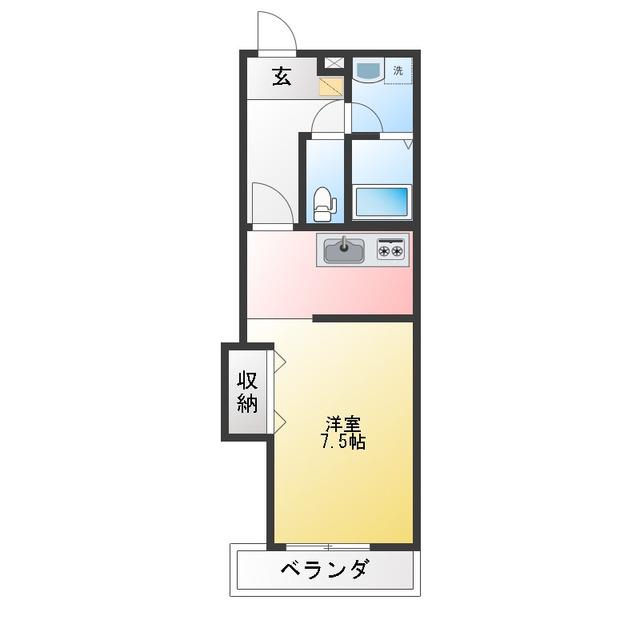 プレジール尾平B(1K/3階)の間取り写真