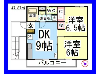 AF リバーストーン(2DK/3階)の間取り写真