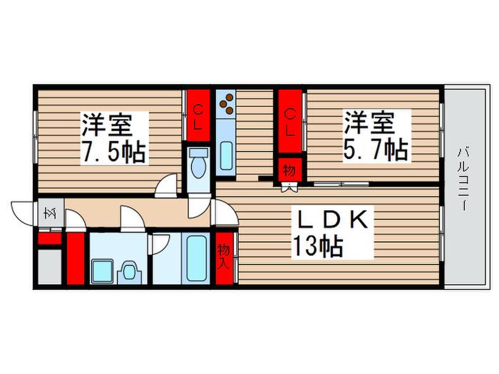 CASA OLIVE(2LDK/3階)の間取り写真