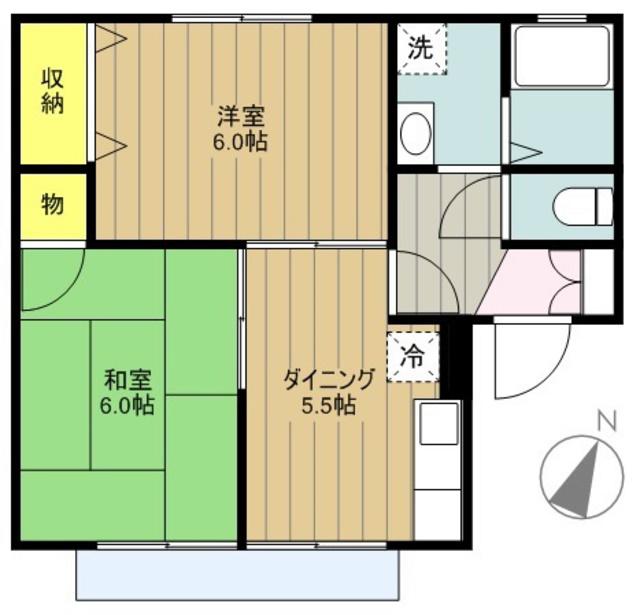 ボーヌファム(2DK/1階)の間取り写真