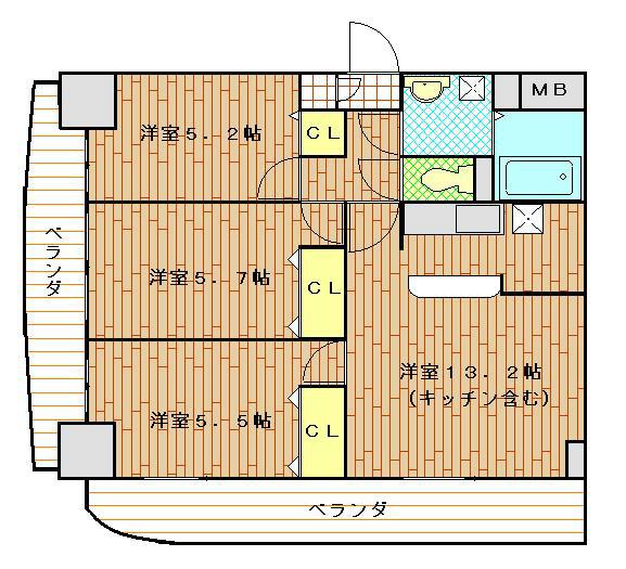 ディアセブン(3LDK/5階)の間取り写真