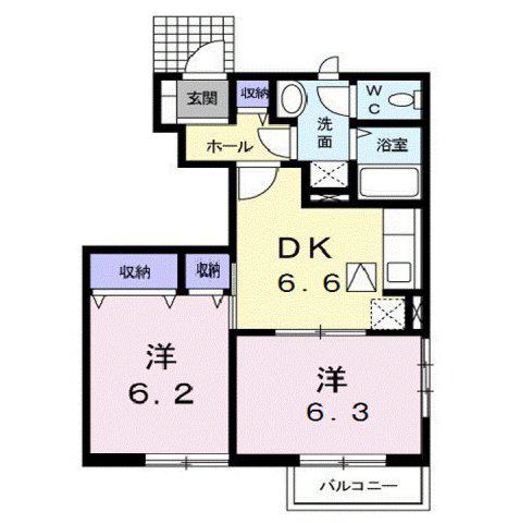 リヴィエールB(2DK/1階)の間取り写真