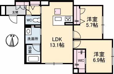 ベレオガーデンズ北方(2LDK/1階)の間取り写真