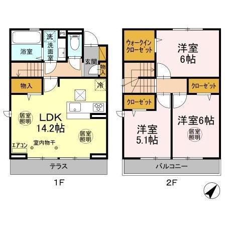 セレシア B棟(3LDK/1階)の間取り写真