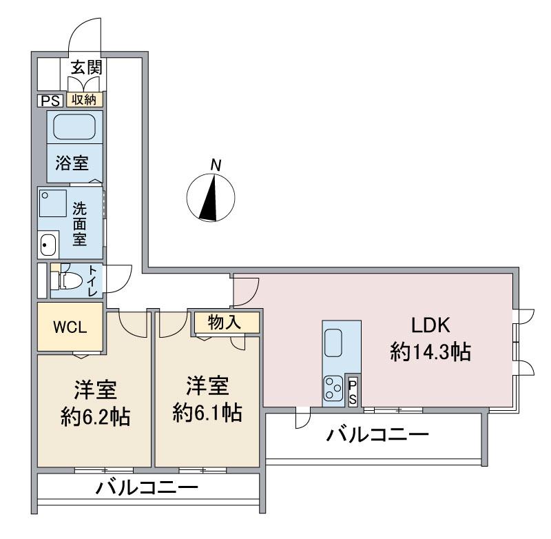 E-SMILE 榎(2LDK/1階)の間取り写真