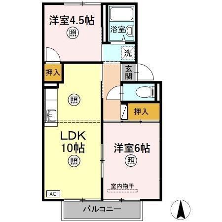 パヒュームタウンB棟(2LDK/2階)の間取り写真