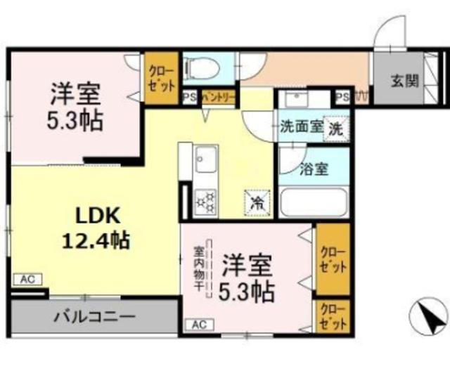 シャルムコート(2LDK/2階)の間取り写真