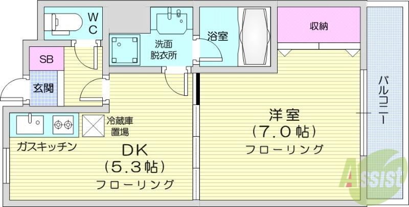 ワークヒルズ(1DK/4階)の間取り写真