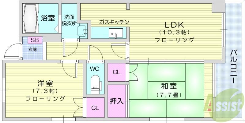 グラン・ヴェルディ(2LDK/9階)の間取り写真