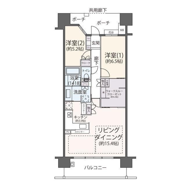 ガーデンアリーナ新百合ヶ丘ヒルトップコート壱番館(2LDK/13階)の間取り写真