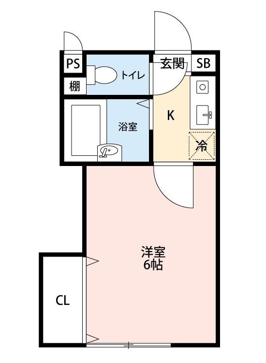 ロッシェル若松3号棟(1K/2階)の間取り写真
