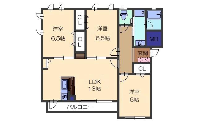 キャピタル岡本II(3LDK/3階)の間取り写真