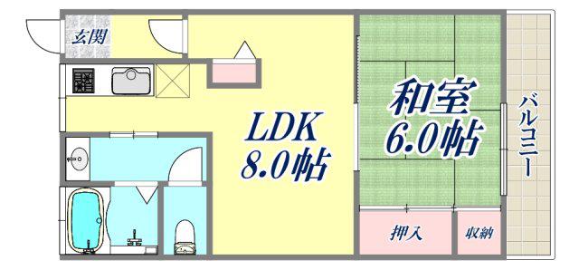 ふじマンション(1LDK/1階)の間取り写真