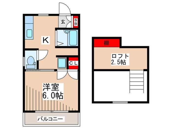 TSK富士見ハイツ(1K/2階)の間取り写真