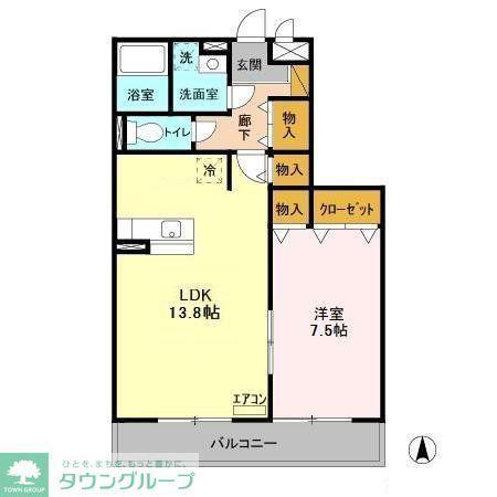 コリーヌ・ドゥ(1LDK/2階)の間取り写真