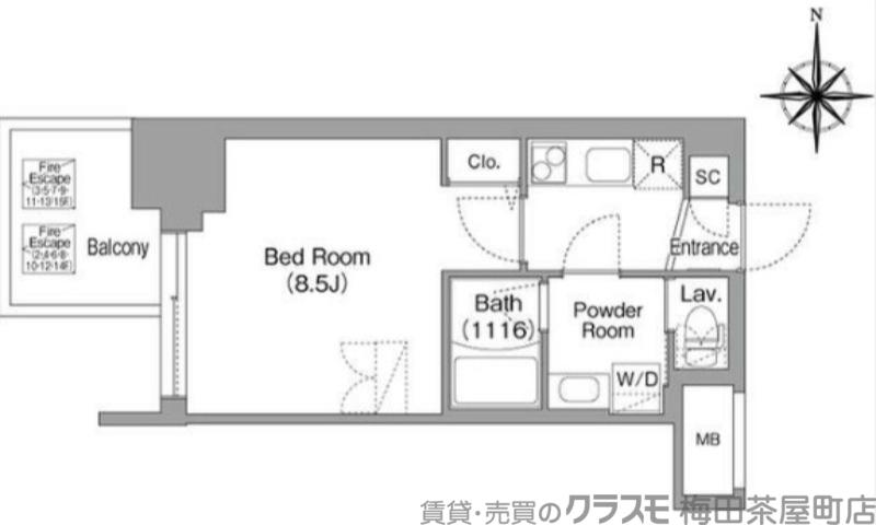 コンフォリア・リヴ大阪本町(1K/12階)の間取り写真