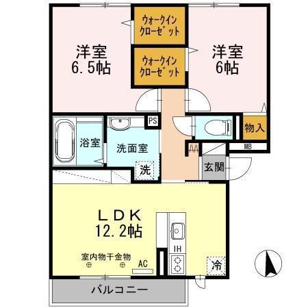 オーベル向中野A・B(2LDK/3階)の間取り写真