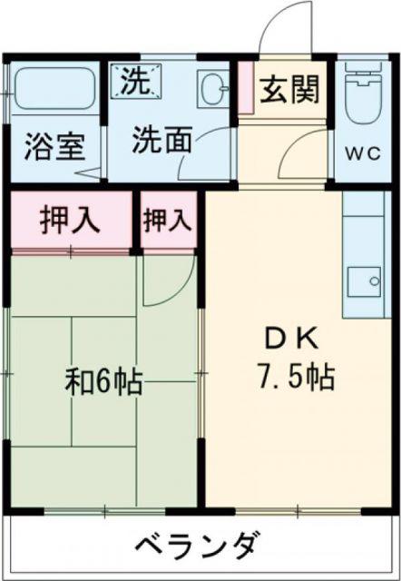 ハイツ東田原(1DK/1階)の間取り写真