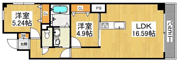 エフイー堺(2LDK/4階)の間取り写真