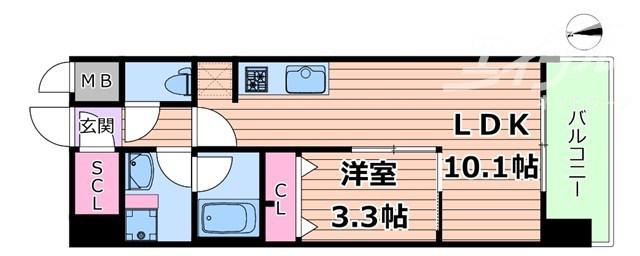 スプランディッド大阪イースト(1LDK/9階)の間取り写真