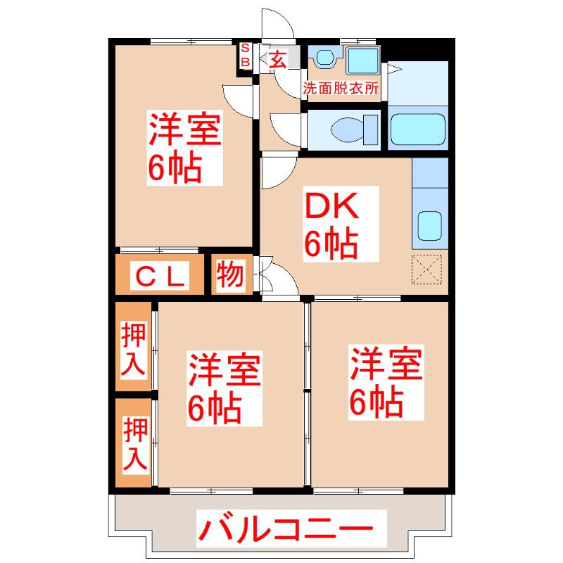 サンリッチ谷山(3DK/2階)の間取り写真