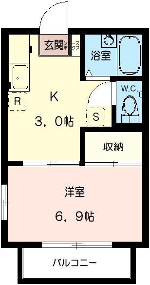 ドミールK NO1(1K/2階)の間取り写真