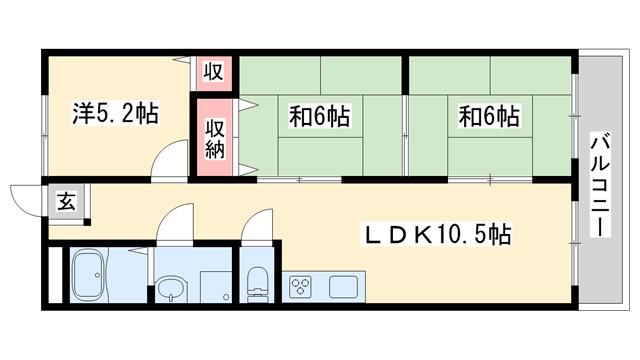 カーネ播磨町(3LDK/3階)の間取り写真