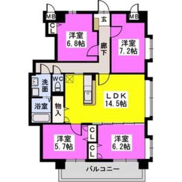 プレジオ荒江(4LDK/4階)の間取り写真