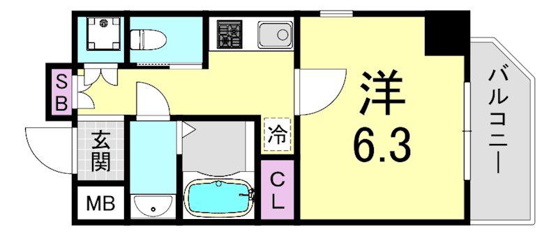 ララプレイス京町堀プロムナード(1K/9階)の間取り写真